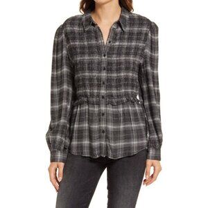 Treasure & Bond Smocked Textured Button Up Shirt XS